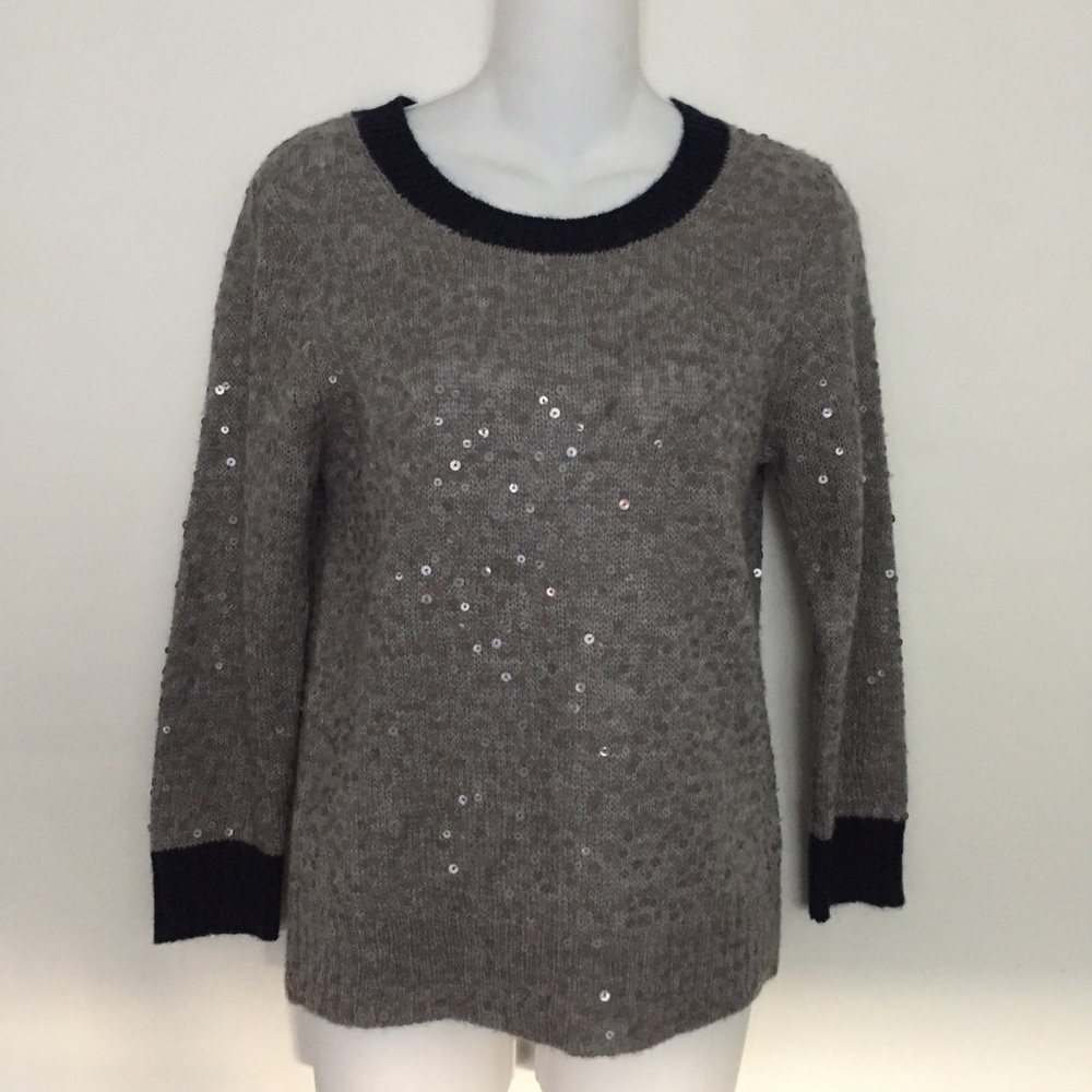 J. Crew Grey & Navy Sweater w/Sequins Size S Acrylic Wool Mohair